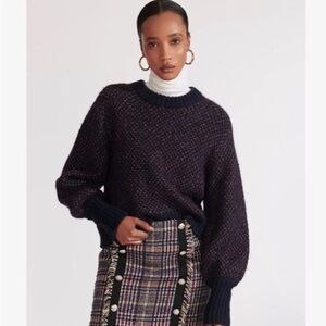 Veronica Beard Multicolor Knit Crewneck Sweater | Chunky Texture Alpaca Wool